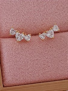 Brinco 3 mini corações - Folheado a Ouro