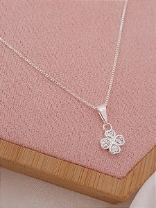 Colar Trevo cravejado - Folheado a prata