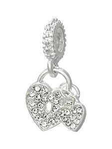 Berloque coração cravejado duplo - Folheado a prata