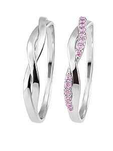 Par de Aliança Mônaco com pedra rosa - Prata 950