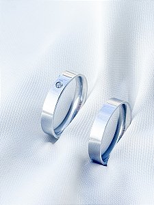 Par de Aliança Holanda 4mm com pedra - Aço Inox