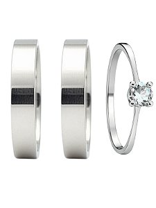 Par de Aliança Holanda 4mm + Solitário - Aço Inox