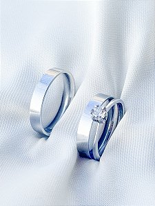 Par de Aliança Holanda 4mm + Solitário - Aço Inox
