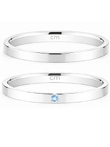 Par de Aliança Holanda 2mm com pedra central- Prata 950