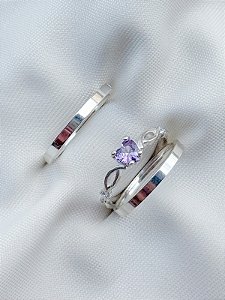 Par de Aliança Holanda 2mm + Solitário Love Roxo - Prata 950