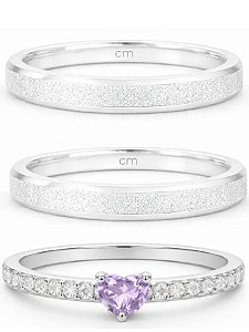 Par de Aliança Snow + Solitário Love cravejado - Prata 950