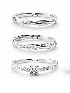 Par de Aliança Mônaco com pedra + Solitário Romantic cristal - Prata 950