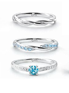 Par de Aliança Mônaco com pedra azul + Solitário Romantic azul - Prata 950