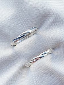 Par de Aliança Mônaco com pedra azul - Prata 950