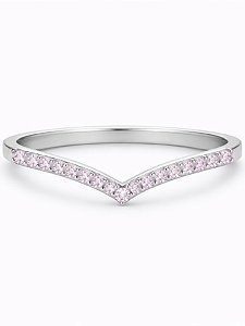 Anel aparador V Cravejado rosa claro - Prata 950