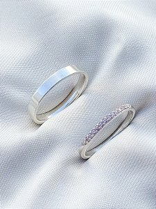 Par de aliança Polônia com pedra holanda 3mm - Prata 950