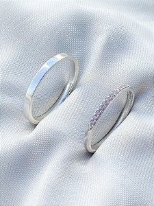 Par de aliança Polônia com pedra holanda 3mm - Prata 950