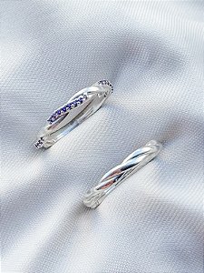 Par de Aliança Mônaco com pedra roxo - Prata 950