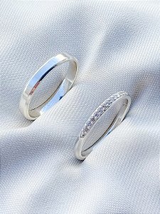 Par de Aliança França Cristal com pedra 4mm - Prata 950