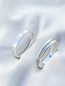 Par de Aliança Jess com pedra - Prata 950