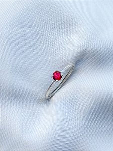 Anel Solitário Encanto Vermelho - Prata 950