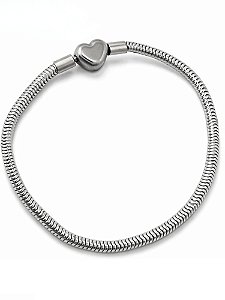 Pulseira Berloque Fecho Coração - Aço Inox