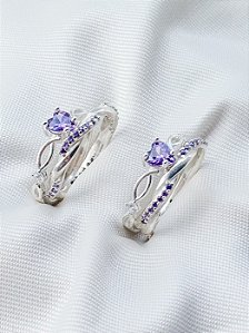 Par de Aliança Mônaco ELAS + Solitários love roxo - Prata 950