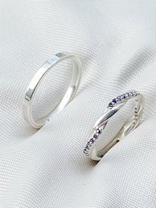 Par de Aliança Mônaco com pedra roxa e Holanda - Prata 950