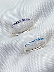 Par de Aliança Julieta 2mm com pedra roxa e azul - Prata 950
