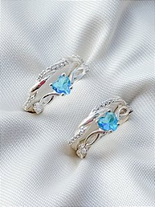 Par de Aliança Mônaco ELAS + Solitários love azul - Prata 950