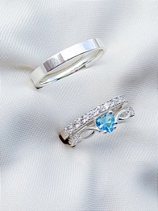 Par de aliança Nobre holanda com pedra + Solitário Love Azul - Prata 950