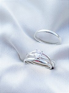 Par de Aliança Julieta 2mm + Solitário Royalty - Prata 950