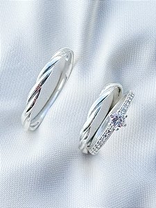 Par de Aliança Mônaco + Solitario Romantic - Prata 950
