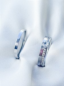 Par de Aliança Holanda 2mm + Solitário romance - Aço Inox