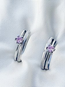 Par de aliança diamantada lover 2mm + Solitários - Aço Inox