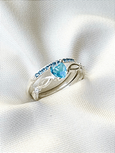 Anel aliança bella azul + Solitário love azul - Prata 950