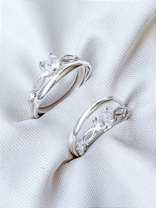 Par de Aliança Julieta 2mm + Solitários Love Cristal - Prata 950