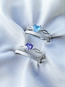 Par de Aliança Diamantada 2mm + Solitário Love Azul e Roxo - Prata 950
