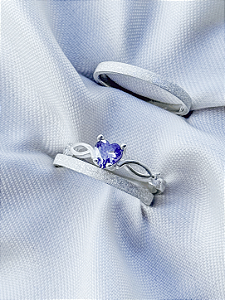 Par de Aliança Diamantada 2mm + Solitário Love Roxo - Prata 950