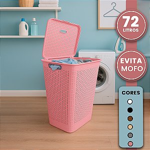 Cesto De Roupa Suja 72 Litros Resistente Lavanderia Com Tampa Organizador Roupa Lavanderia  Multiuso