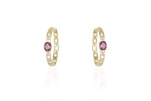 ARGOLA CICLOS 30MM COM TURMALINA ROSA OVAL EM OURO 18K