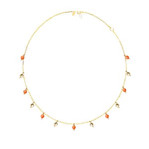 CHOKER CORAL E BOLINHA DE OURO EM OURO 18K