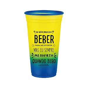 100 Copos Descartáveis Degradê Amarelo e Azul 700ml - Personalize do seu jeito!