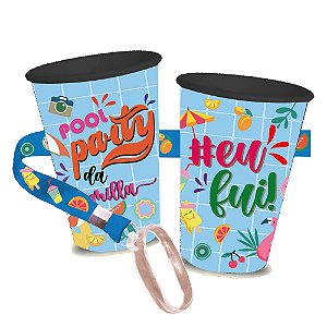 Kit 100 Copos Ecológico 550ML 360º Com Tirante - Personalizado - Pool Party