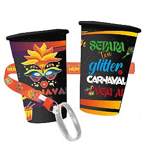 Kit 100 Copo Ecológico 550 ml 360º com Tirante Personalizado - Carnaval