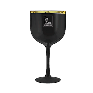 Taça de Gin Preto Fosco com Borda Metalizada Dourada - Personalizada