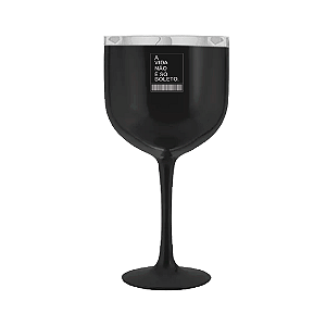 Taça de Gin Preto Fosco com Borda Metalizada Prata - Personalizada