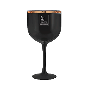 Taça de Gin Preto Fosco com Borda Metalizada Rosê Gold - Personalizada