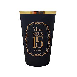 Copo Shake Preto Fosco com Borda –  Debutante 15 Anos (Personalizável)