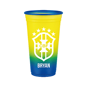 100 Copos Descartáveis Degradê Amarelo e Azul 700ml - Copa do Mundo 2026