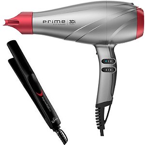 KIT GAMA - SECADOR PROFISSIONAL PRIME TITANIO 3D ULTRA ION 2300W 127V + PRANCHA ELEGANZA PLUS 210ºC
