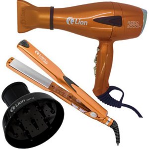 KIT LION PRO - SECADOR TUTTI AERO 3000W COBRE 220V + PRANCHA TITTAN COBRE 250°C \ 500F BV + DIFUSOR