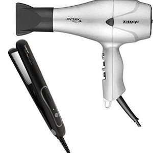 KIT TAIFF -  SECADOR FOX ION S PRATA 2100W 220V + PRANCHA STYLE PRATA PRO TITANIUM 230ºC BV