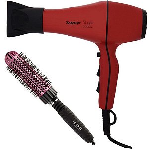 KIT - SECADOR TAIFF STYLE RED 2000W 220V + PROART ESCOVA PROFESSIONAL VENT PRO ROSA 33MM - EPT05B