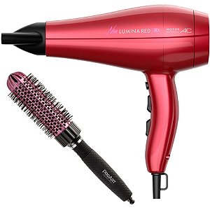 KIT SECADOR GAMA NEW LUMINA RED 3D 2200W 220V + PROART ESC. PROFESSIONAL VENT PRO ROSA 33MM - EPT05B